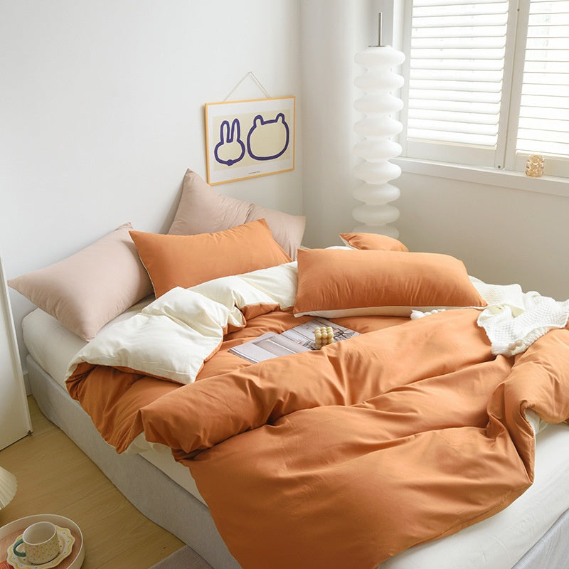 Solid Color Brushed Minimalist INS Style Four-Piece Bedding Set Quilt Cover and Sheet for Autumn and Winter Thickened Dormitory Use