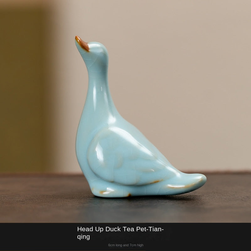 RuYao Tea Pet Ornament, Tea Tray Accessory, Cute Duck Tea Cover Holder, Tea Ceremony Decorative Item