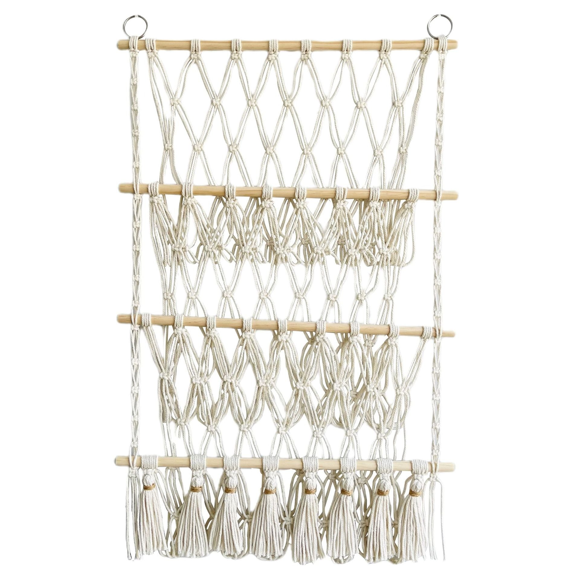 Simple decoration of shelves for children's rooms book ornaments wooden sticks 3-layer plush Bohemian toy storage net bag
