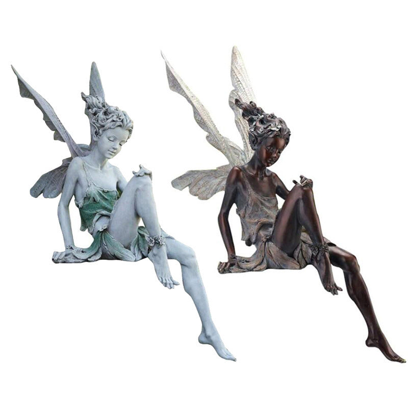 Fairy Statue Resin Crafts Flower Fairy Curved Sitting Garden Outdoor Garden Decoration Decorative Statue