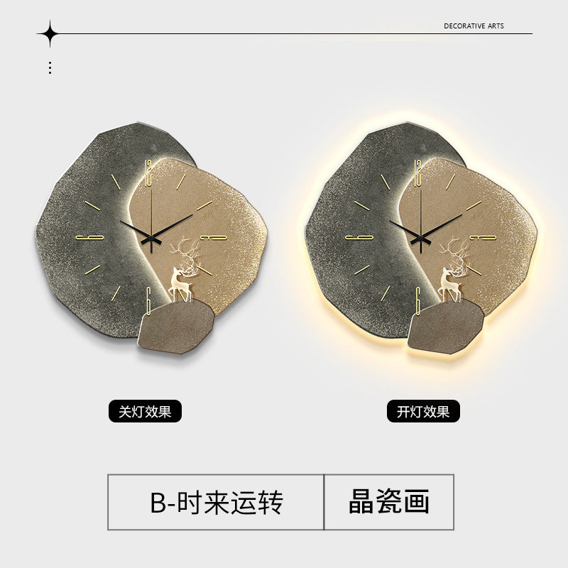 Modern Minimalist Wall Clock with Creative Design for Living Room, Wall Mounted Clock with Lamp and Decorative Art - Velora Home Deco