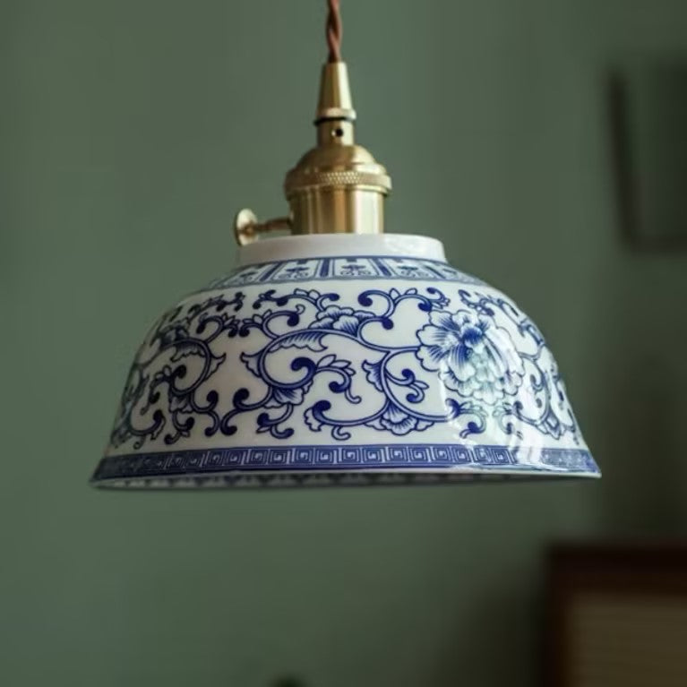 Retro Blue and White Porcelain Chandelier New Chinese Style Chandelier