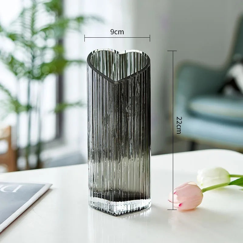 Net Red Creative Love Vase Light Luxury High Grade Ins Living Room Dry Flower Arrangement Flowers Hydroponic Transparent Glass Ornaments