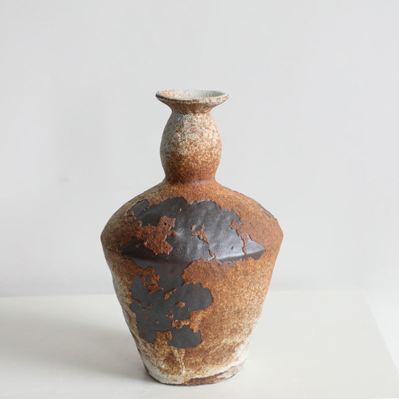 Wabi-Sabi Style Ceramic Vase, Rustic Pottery Flower Vase, Vintage Nostalgic Handmade Decoration for Cottage, Hotel, Zen Display, New Chinese Style