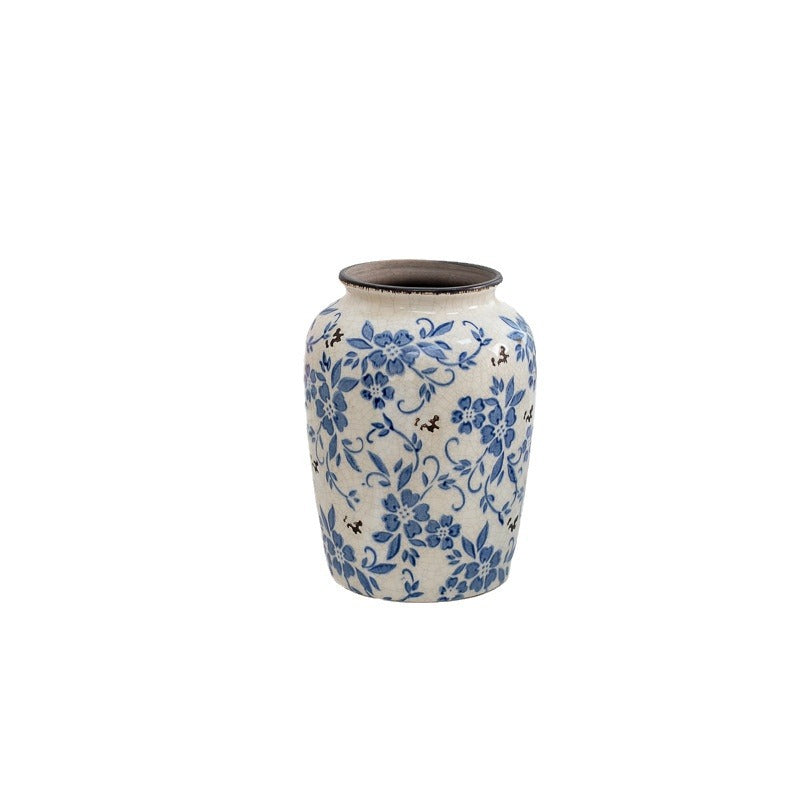 New Chinese style blue and white porcelain ceramic vase vintage ice cracked ornament for living room