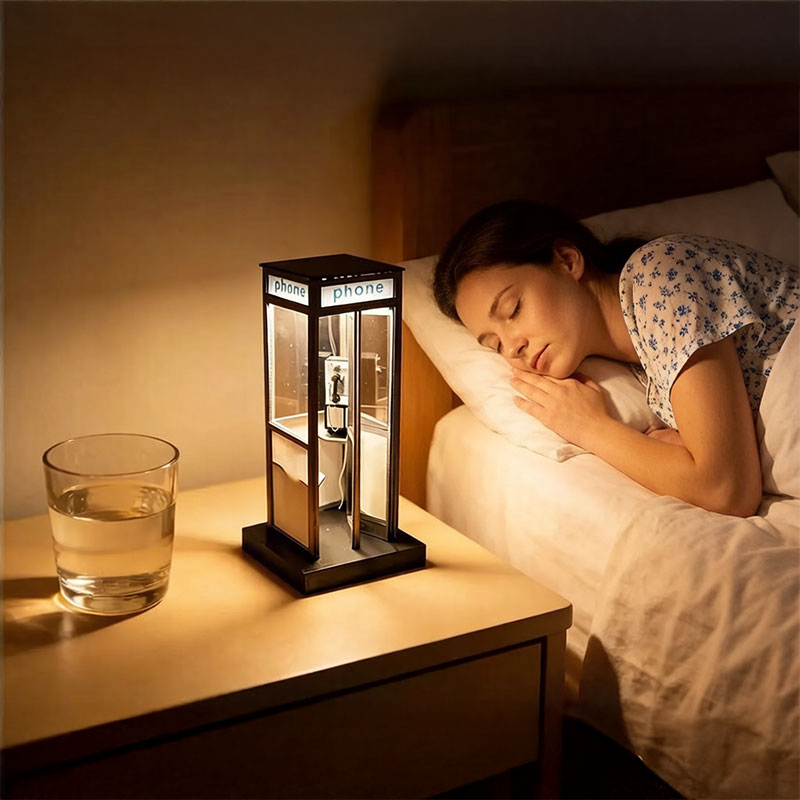 Retro Vintage Phone Booth Table Lamp - Classic Telephone Booth Night Light with Warm LED, Decorative Home/Office Desktop Lamp