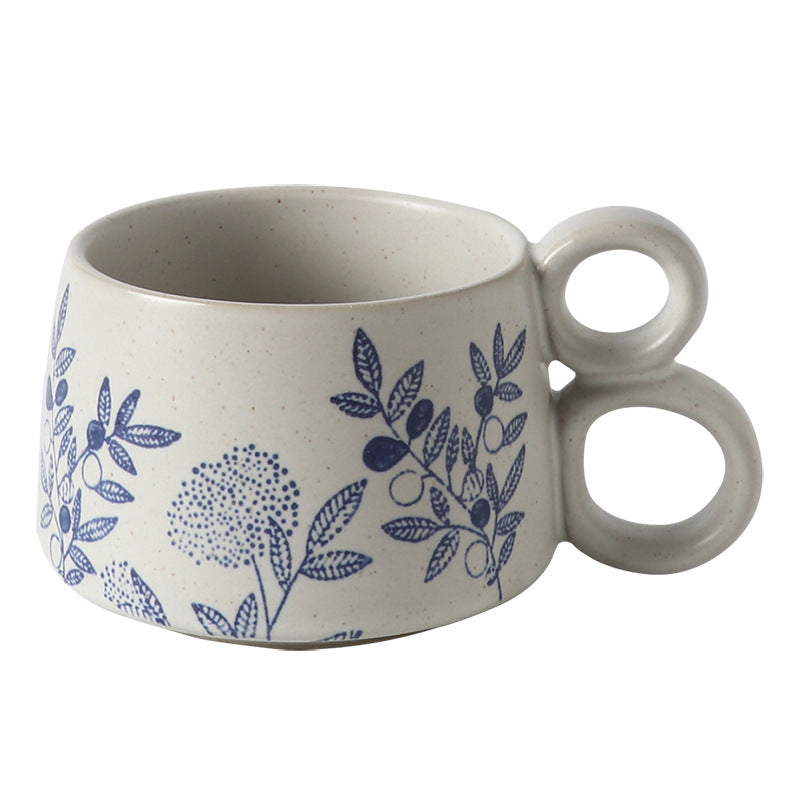Hand drawn blue and white ceramic coffee cup office Japanese breakfast underglaze colored mug