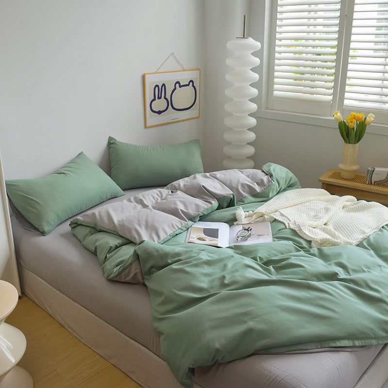 Solid Color Brushed Minimalist INS Style Four-Piece Bedding Set Quilt Cover and Sheet for Autumn and Winter Thickened Dormitory Use