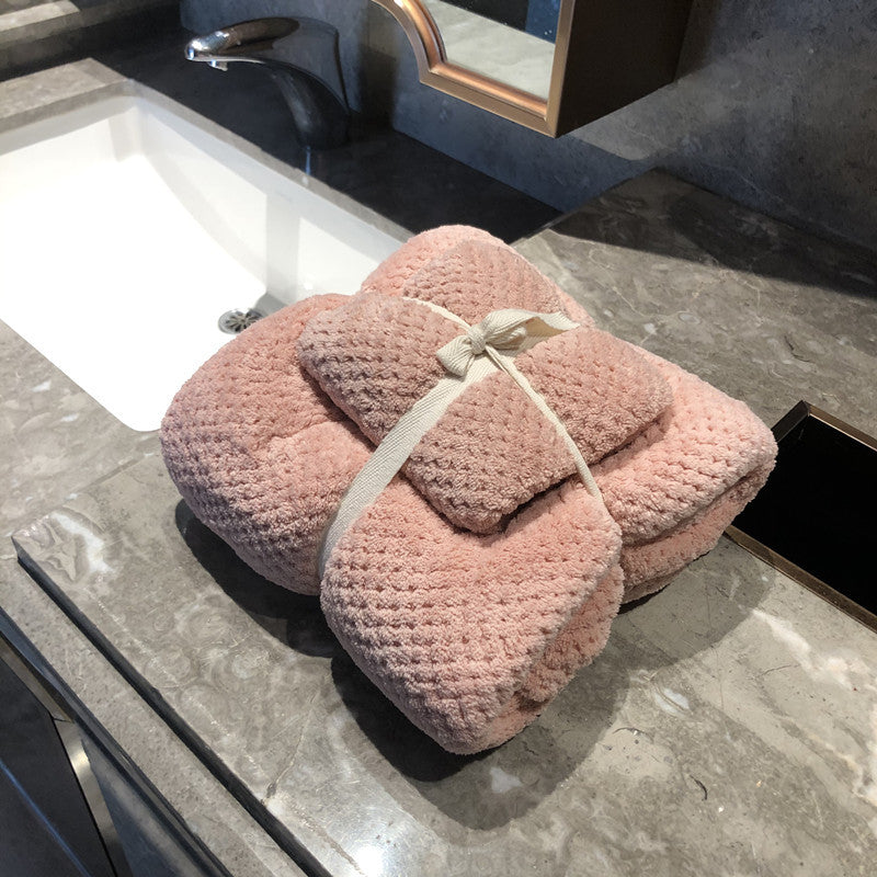 Coral Fleece Pineapple Grid Absorbent Towel Bath Towel Combination Set - Velora Home Deco