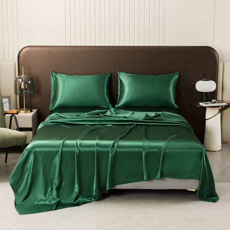 American Style Silk-Like Bedding Set with Fitted Sheet, Duvet Cover, Pillowcases, Extra Large Mattress Protector for Export