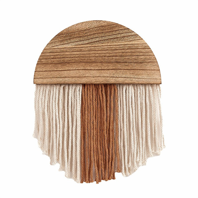 New modern minimalist tassel tapestry for Bohemian homestay living room decoration Handmade semi circular wooden tapestry