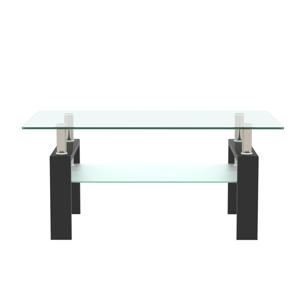 Rectangle Black Glass Coffee Table Clear Coffee Table Modern Side Center Tables for Living Room Living Room Furniture