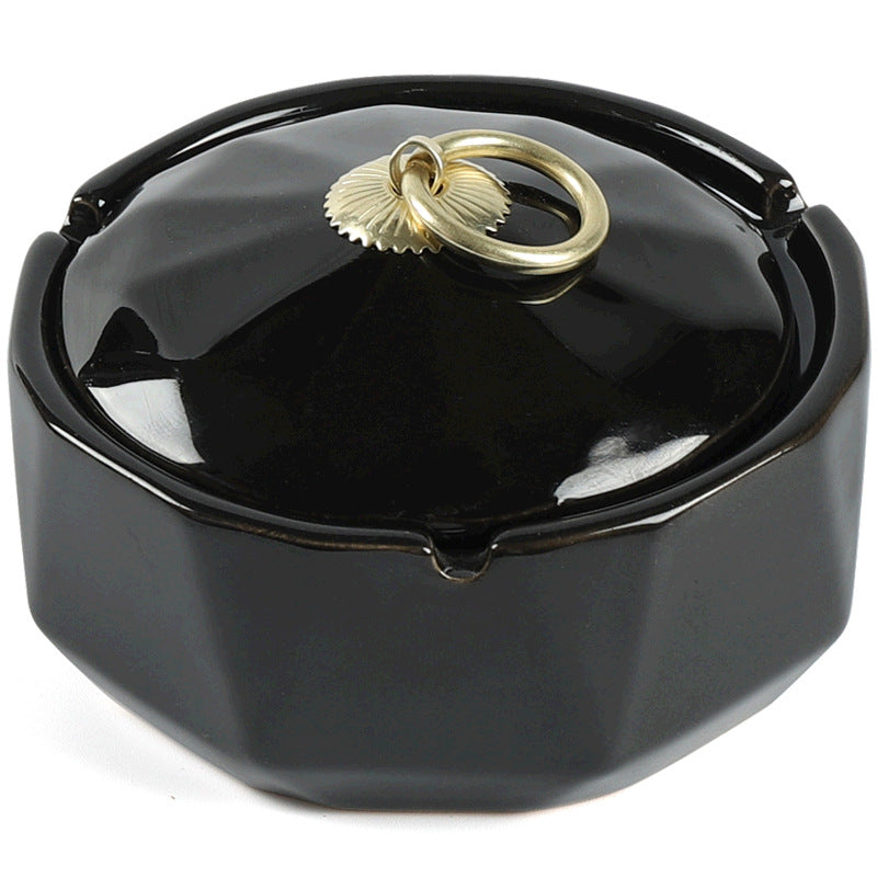 Simple ashtray with lid to prevent fly ash, suitable for home and office use, new Chinese style ceramic living room decoration, creative coffee table.