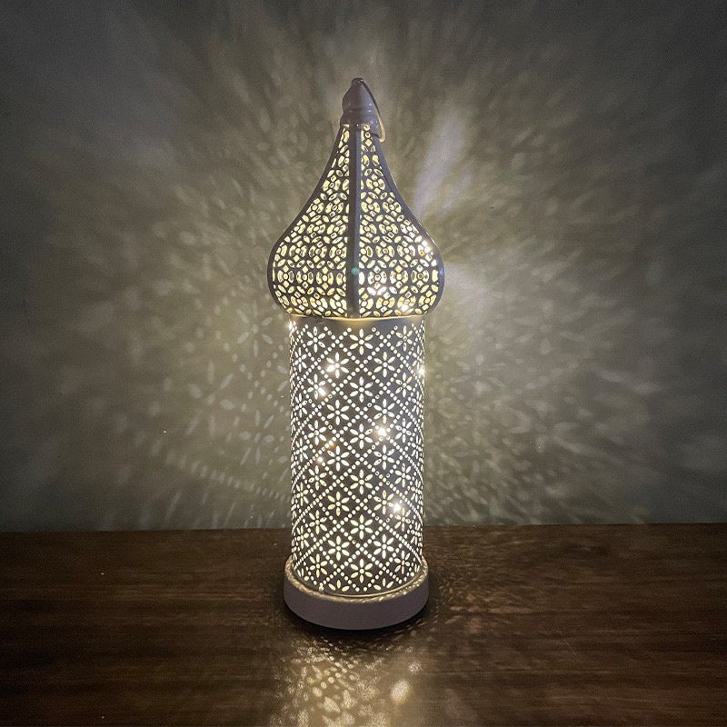 Moroccan-style Wrought Iron Decorative Lamp, Battery-operated LED Night Light, Vintage Mosque Lamp for Ramadan Events.