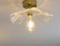 Retro brass glass lamp with green lotus leaf ceiling light