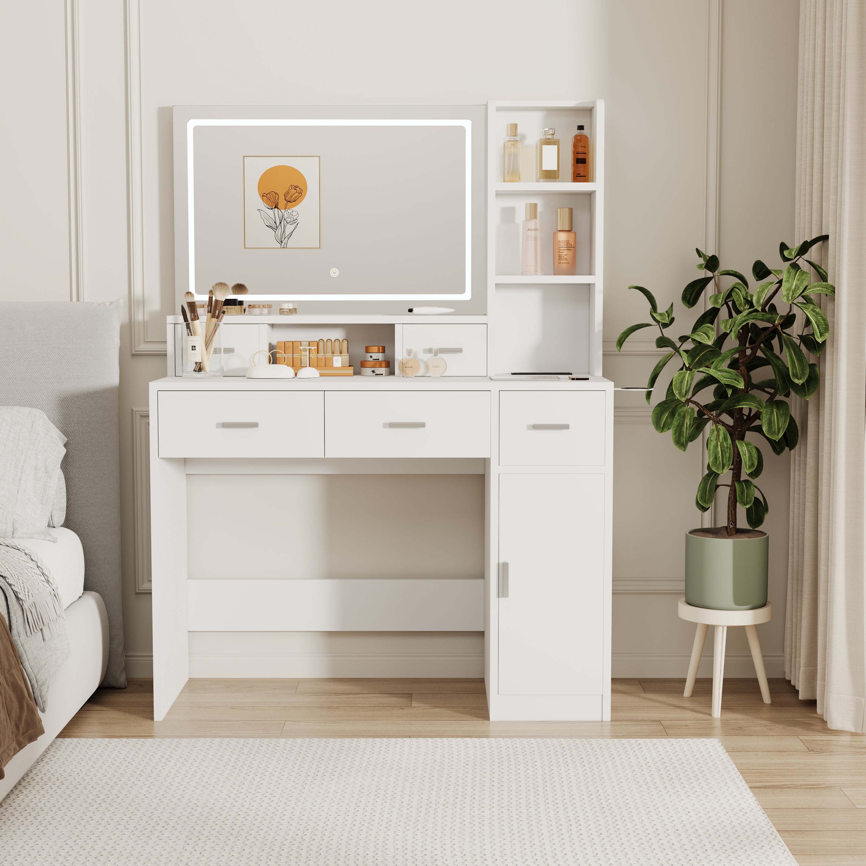 Smart mirror dressing table with drawers and storage cabinets, dressing table with bedroom dressing table, changing room