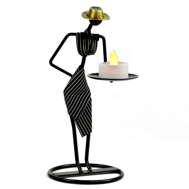 Vintage Tealight Candle Holders Iron Field Women Figure Metal Candlestick for Table Decorative