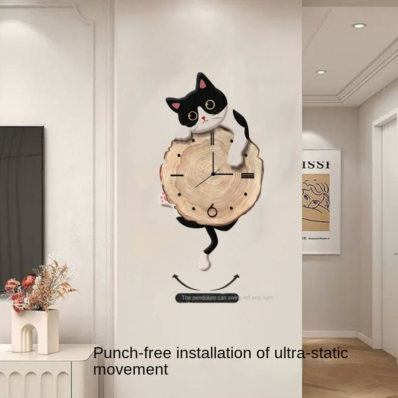 Cartoon Cat Wall Clock Living Room Home Clock Wall Hanging Creative Swinging Restaurant Clock