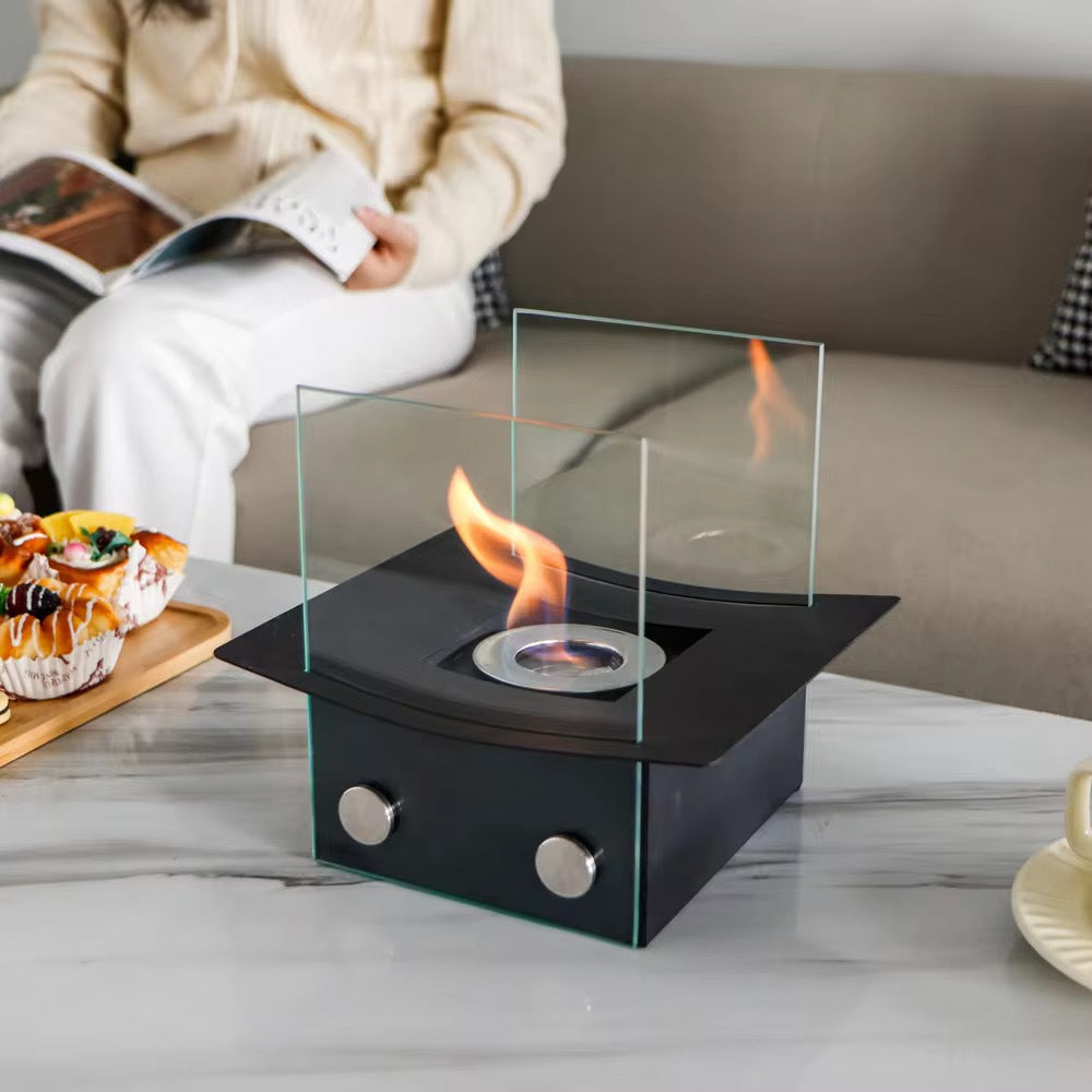 Desktop Fireplace New Hat-shaped Real Flame Alcohol Fireplace Outdoor Polygonal Black Metal Fireplace