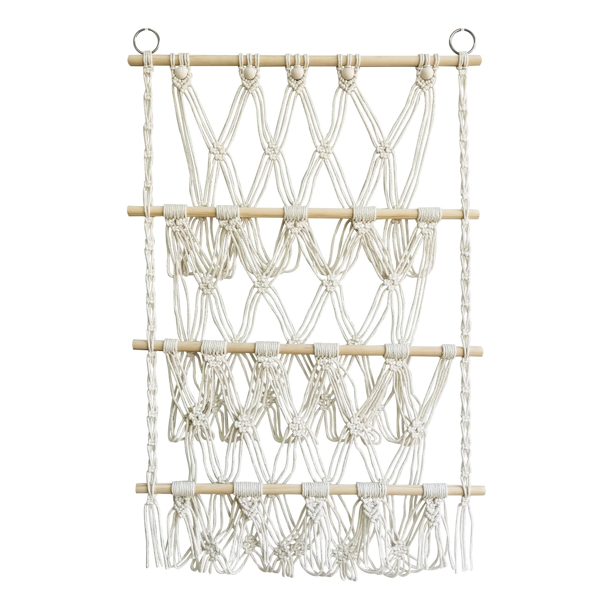Simple decoration of shelves for children's rooms book ornaments wooden sticks 3-layer plush Bohemian toy storage net bag