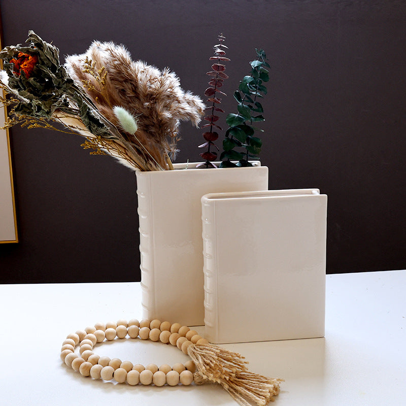 Book Vase - Ceramic, Cute & for Home Decor, with Flower & Shelf Options - Velora Home Deco