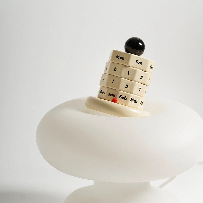 Wooden Perpetual Date Rotatable Desk Calendar Blocks Home Decor Cream White Wooden Calendar