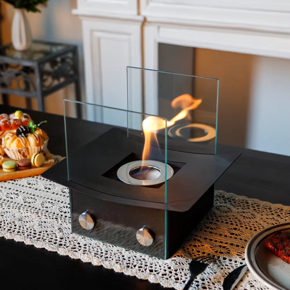 Desktop Fireplace New Hat-shaped Real Flame Alcohol Fireplace Outdoor Polygonal Black Metal Fireplace