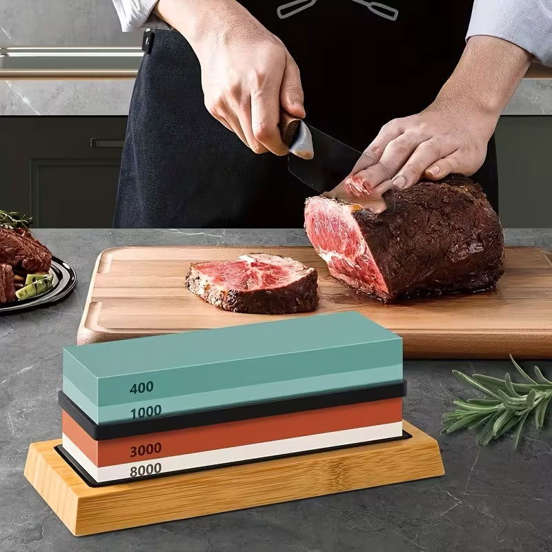 Premium Sharpening Stone - 400# / 1000# 3000# / 8000# Grit - Non-slip Base Knife Sharpener Cutting Tool
