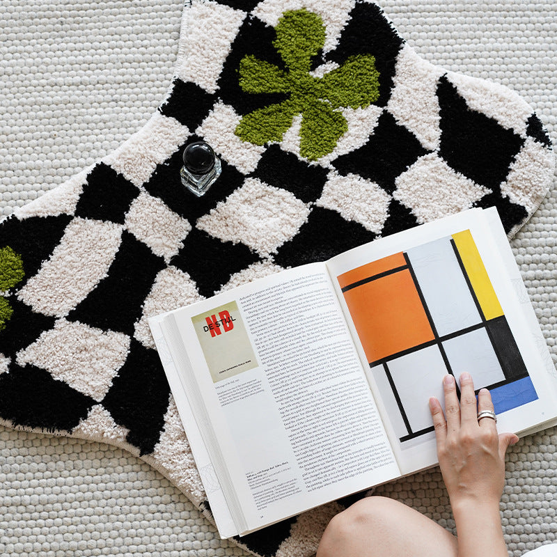 Simple Check Imitation Cashmere Floor Mat Profiled Ins Checkerboard Children's Bedroom Bedside Carpet Window Mat