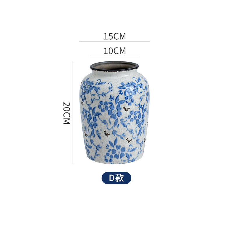New Chinese style blue and white porcelain ceramic vase vintage ice cracked ornament for living room