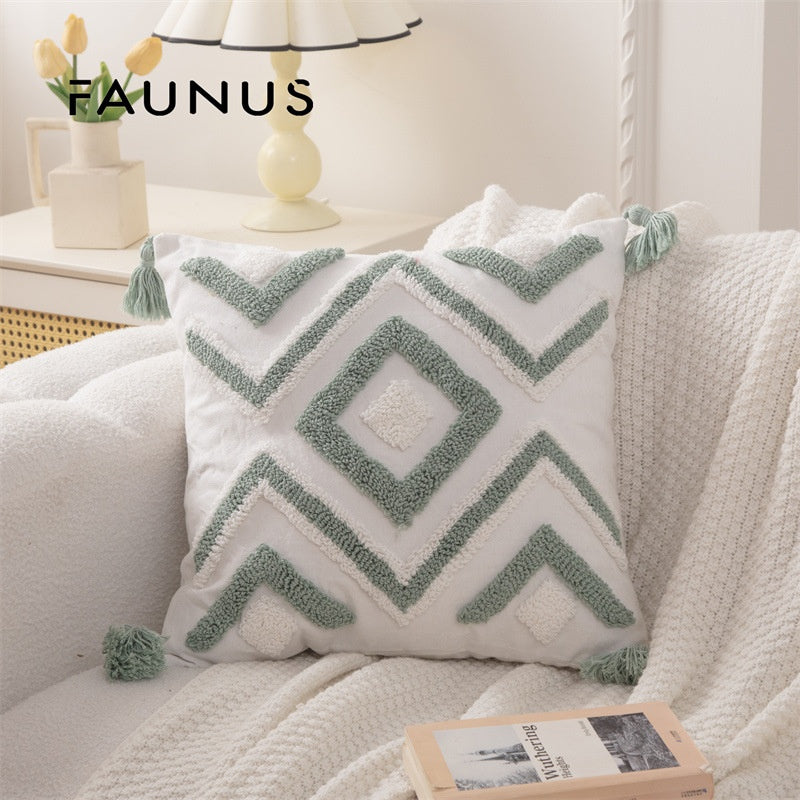 Style Leaf Tufted Ethnic Bohemian Moroccan Sofa Circle Velvet Embroidered Pillow Cushion