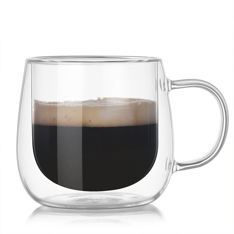 Double-Walled Glass Cup, Household Water Cup, Borosilicate Glass, Heat-Resistant, With Handle, Coffee Cup, Simple Design,