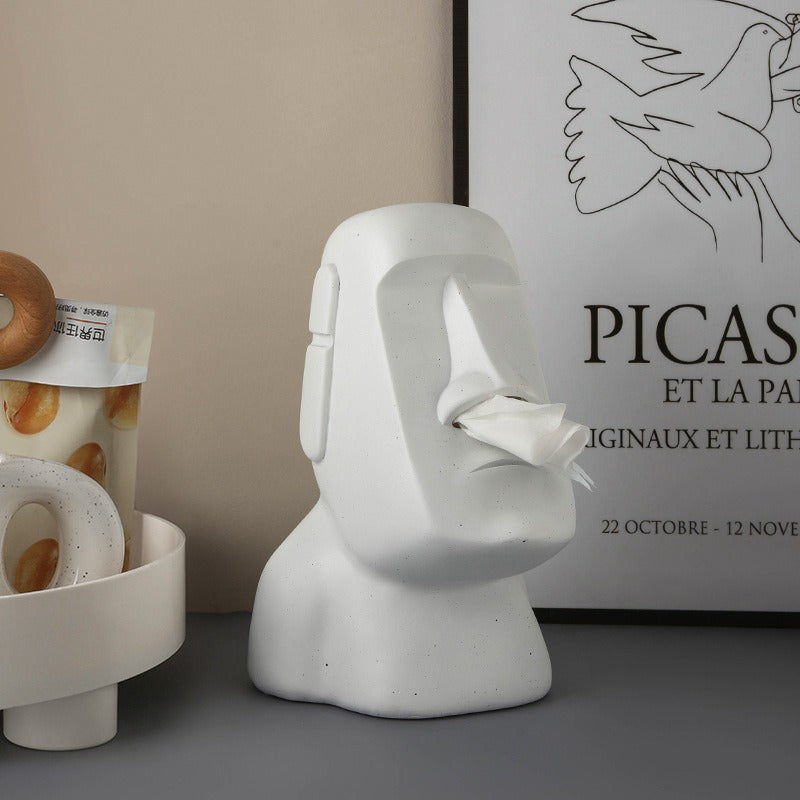 Moai Statue Island Statue Stone Paper Towel Drawing Paper Towel Tube Napkin Storage Mouth Paper Towel Box - Velora Home Deco