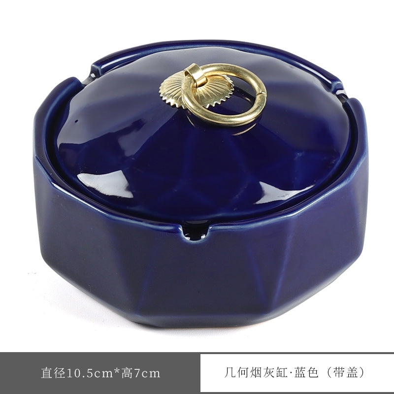 Simple ashtray with lid to prevent fly ash, suitable for home and office use, new Chinese style ceramic living room decoration, creative coffee table.