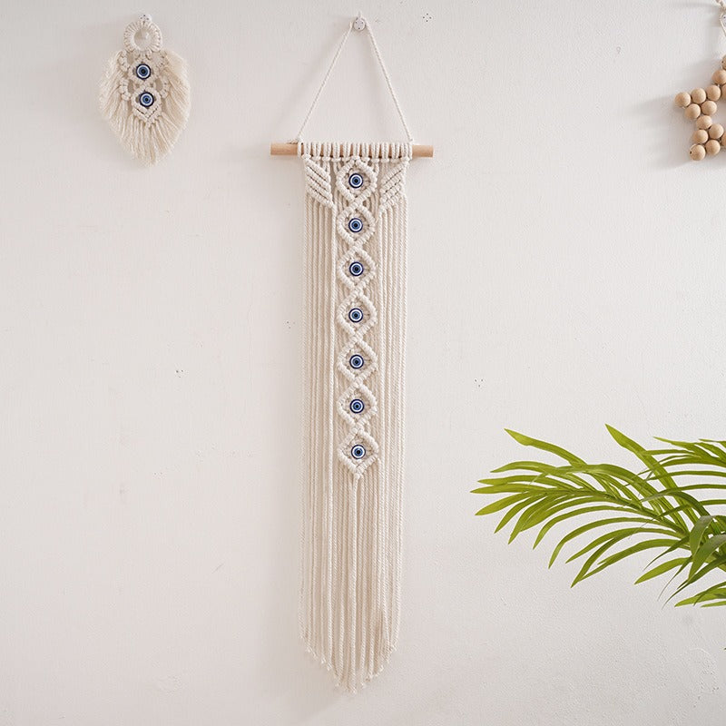NS style hand woven cotton rope tapestry Devil's Eye wall carpet Home stay living room decoration Wall hanging tassel hanging - Velora Home Deco