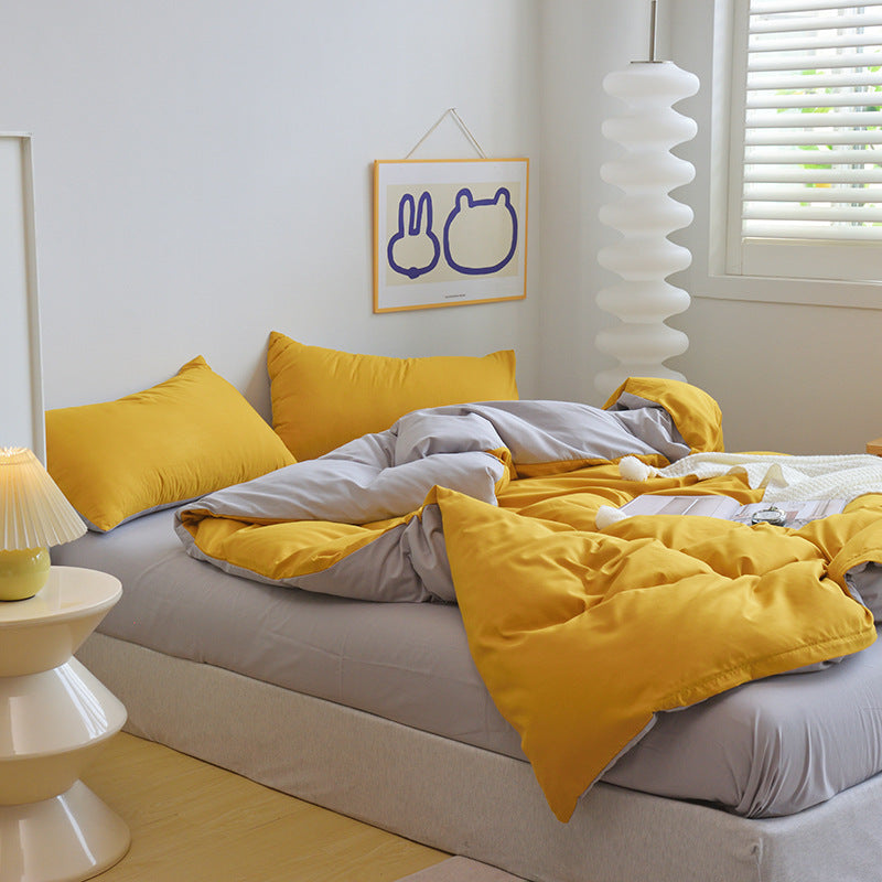 Solid Color Brushed Minimalist INS Style Four-Piece Bedding Set Quilt Cover and Sheet for Autumn and Winter Thickened Dormitory Use