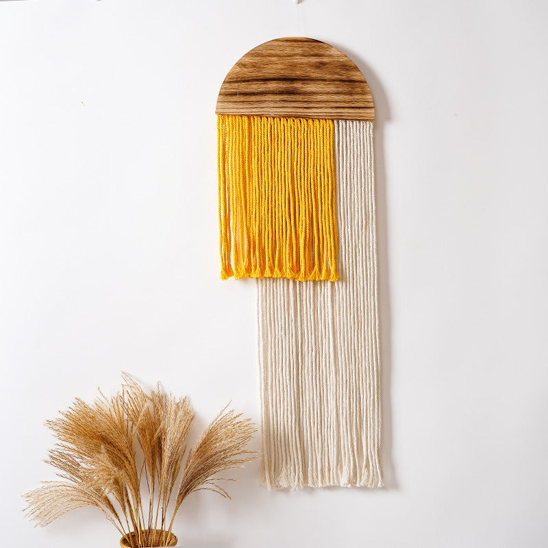 New modern minimalist tassel tapestry for Bohemian homestay living room decoration Handmade semi circular wooden tapestry