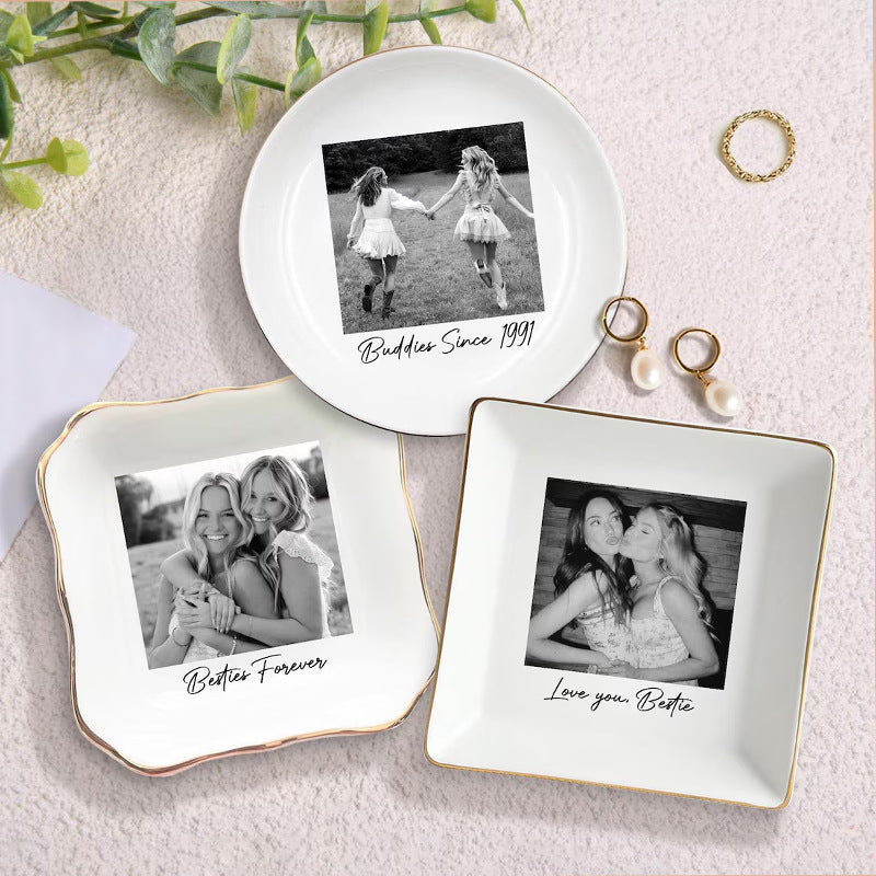Personalized Photo Jewelry Tray Ceramic Jewelry Dish for Best Friend Jewelry Tray Wedding Gift