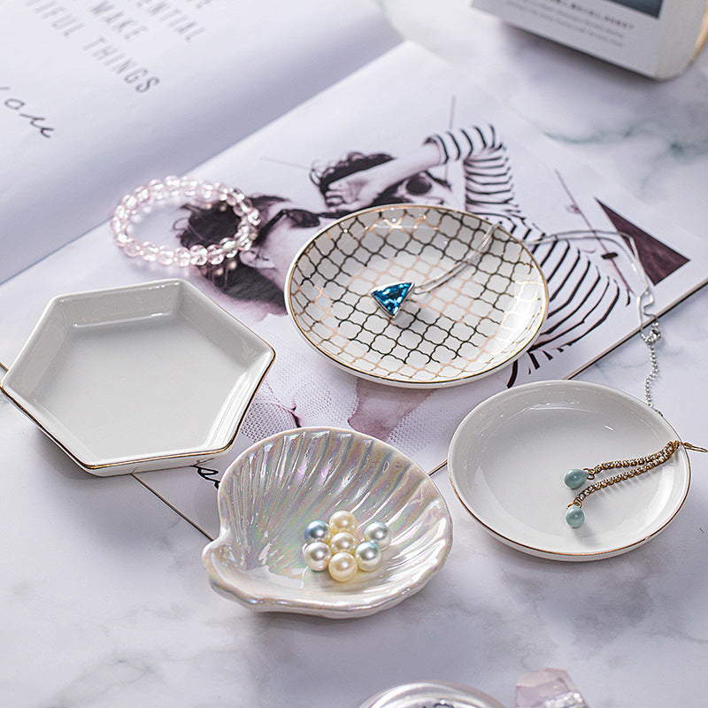 Nordic Ceramic Shell Jewelry Tray, Pearl Glaze Ring Tray, Storage Dish, Bathroom Home Desktop Decor, White Porcelain