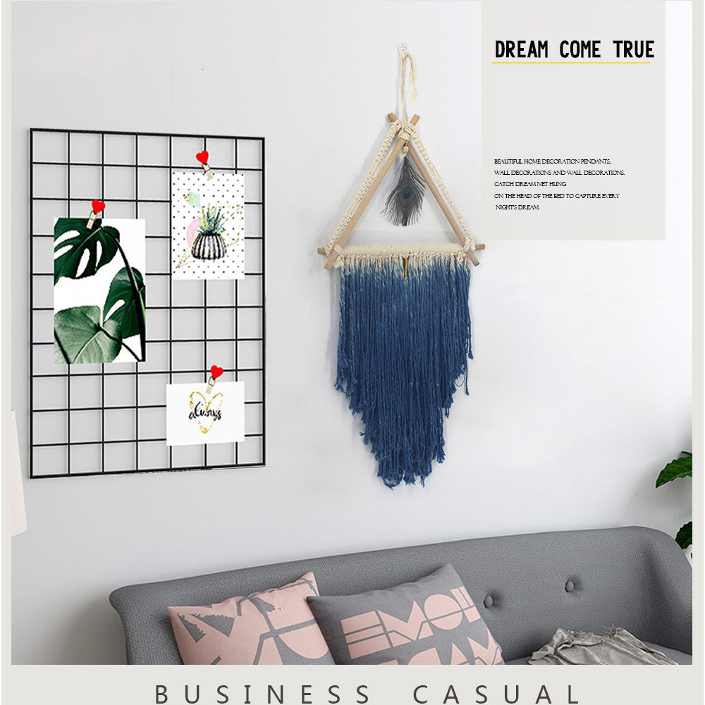 Nordic Creative Handwoven Tapestry Triangle Peacock Feather Home Wall Hanging Bohemian Tapestry