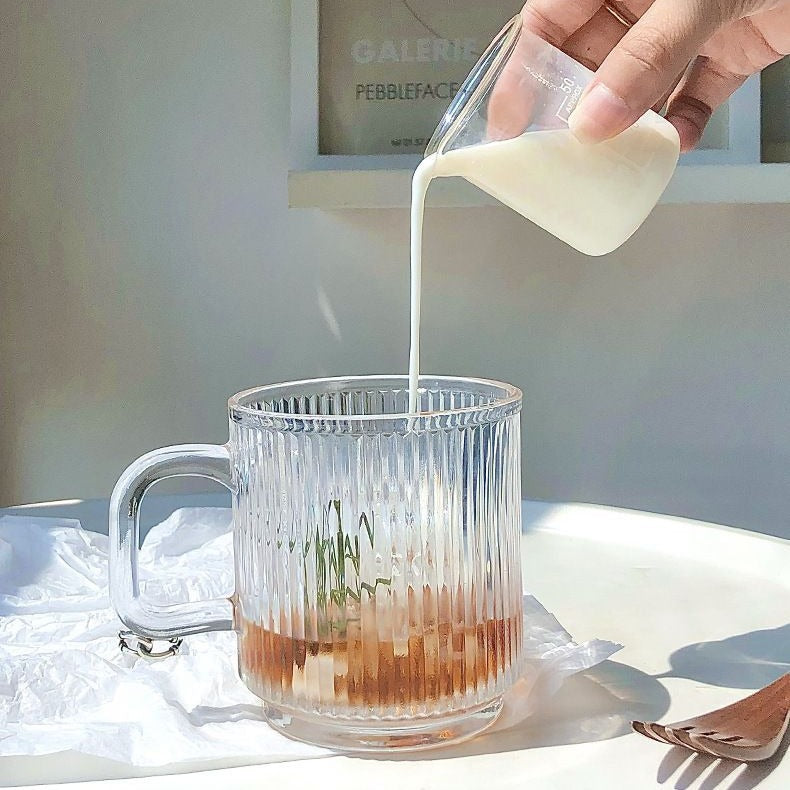 Ins Style Glass Iced Coffee Mug with Handle, Breakfast Milk Cup, Drinking Cup, Household Water Cup