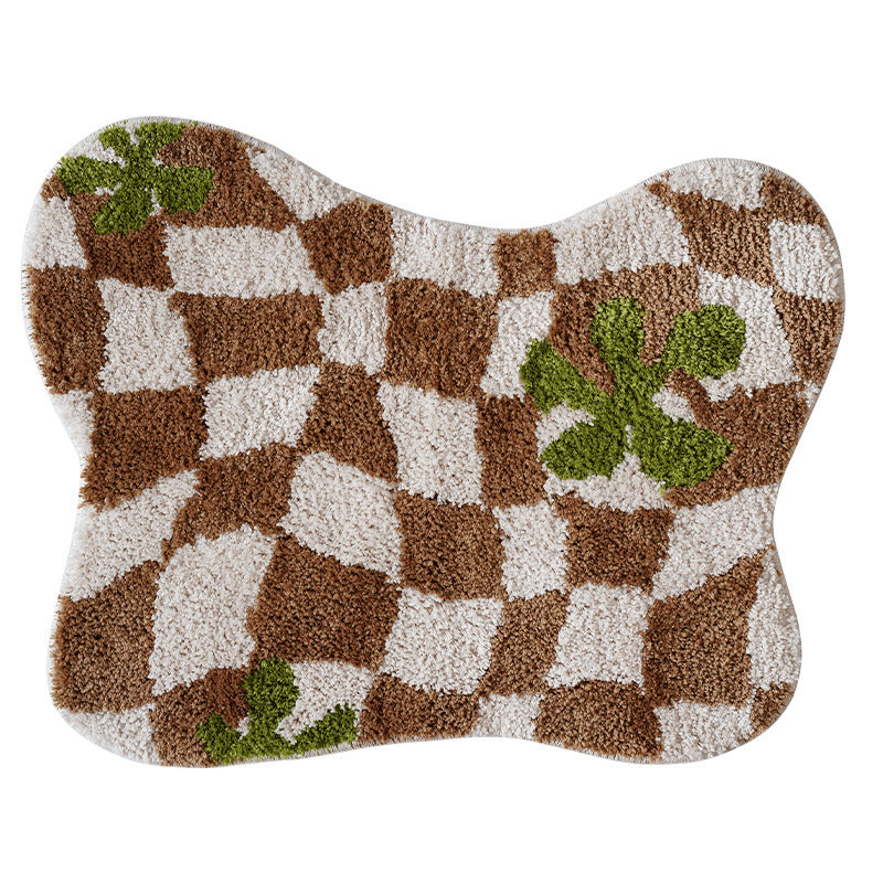 Simple Check Imitation Cashmere Floor Mat Profiled Ins Checkerboard Children's Bedroom Bedside Carpet Window Mat