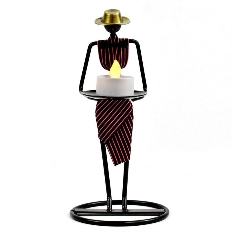 Vintage Tealight Candle Holders Iron Field Women Figure Metal Candlestick for Table Decorative