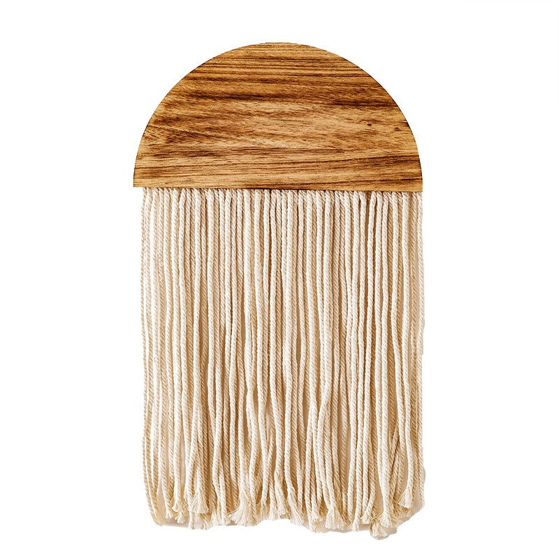 New modern minimalist tassel tapestry for Bohemian homestay living room decoration Handmade semi circular wooden tapestry