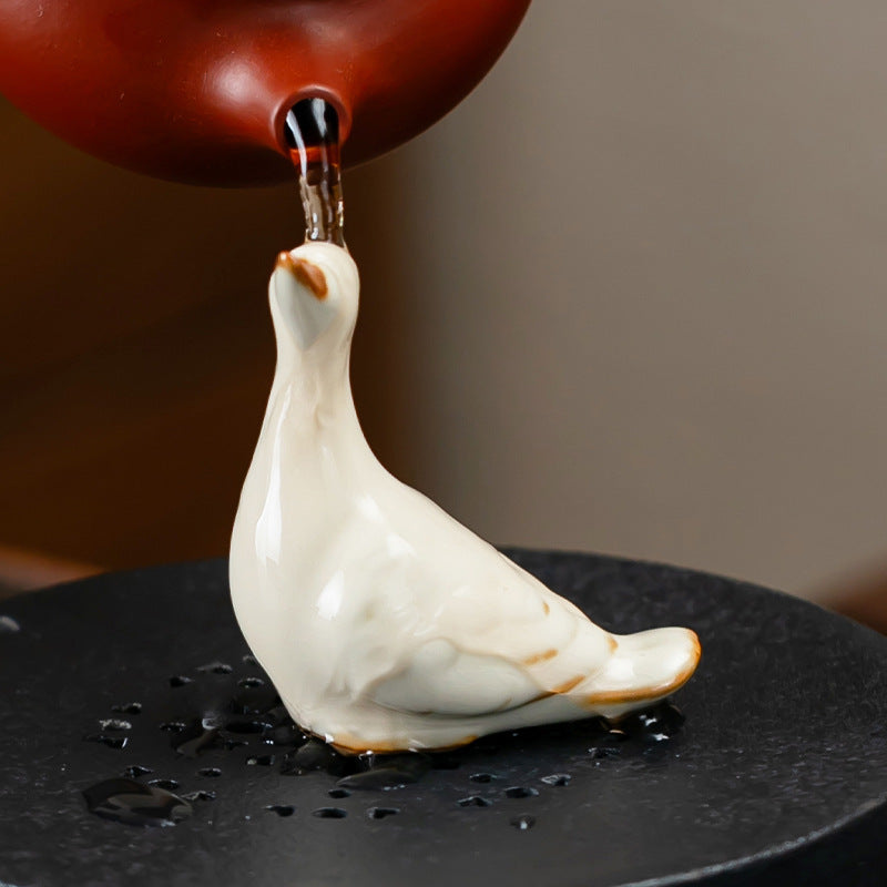 RuYao Tea Pet Ornament, Tea Tray Accessory, Cute Duck Tea Cover Holder, Tea Ceremony Decorative Item