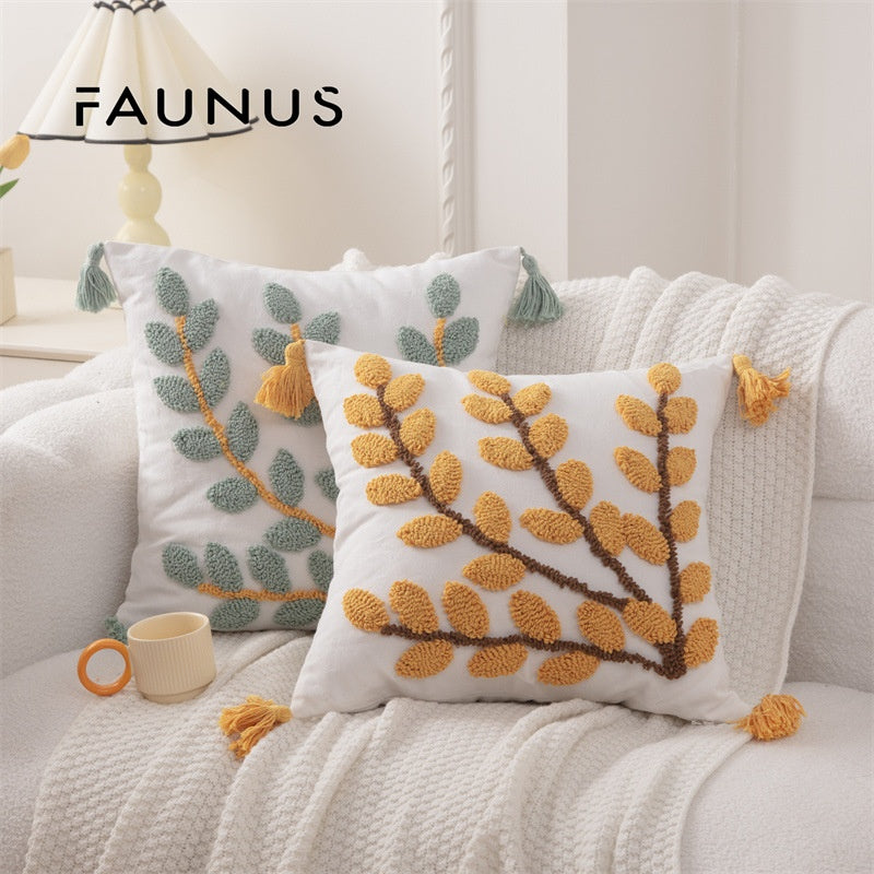 Style Leaf Tufted Ethnic Bohemian Moroccan Sofa Circle Velvet Embroidered Pillow Cushion