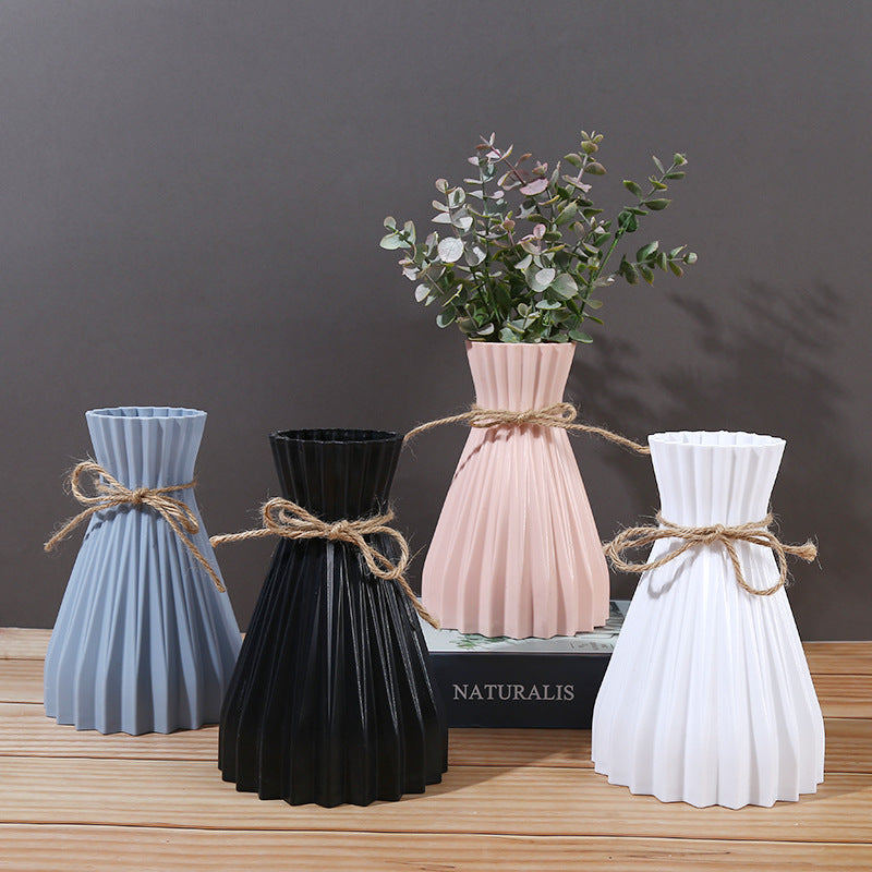 Folded Paper Vase with Waistline, Minimalist Modern Vase, Creative Twine-Closed Artificial Flower Vase, Plastic Flower Arrangement Vase