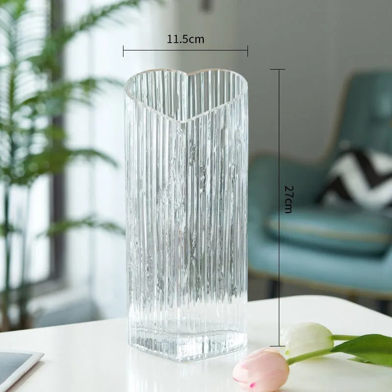 Net Red Creative Love Vase Light Luxury High Grade Ins Living Room Dry Flower Arrangement Flowers Hydroponic Transparent Glass Ornaments