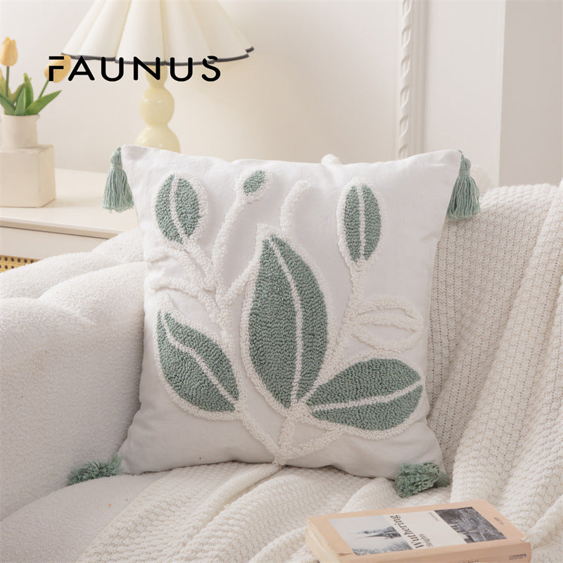 Style Leaf Tufted Ethnic Bohemian Moroccan Sofa Circle Velvet Embroidered Pillow Cushion