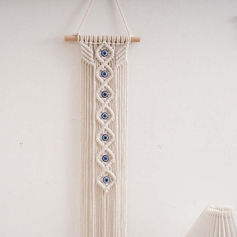 NS style hand woven cotton rope tapestry Devil's Eye wall carpet Home stay living room decoration Wall hanging tassel hanging - Velora Home Deco